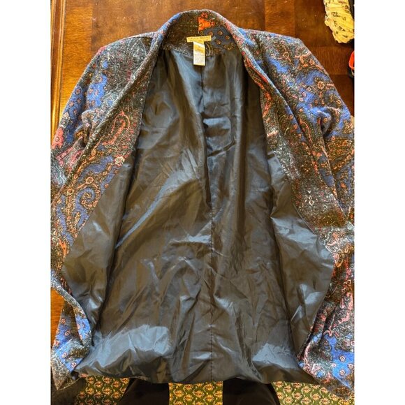 Alberto Makali Blazer‎ Women Medium Blue Paisley Shawl Collar Open Jacket Italy - Picture 8 of 8